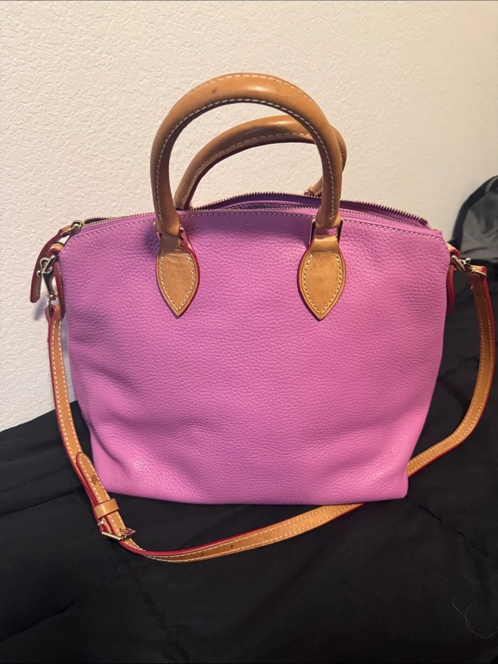 Dooney & Bourke Pink Leather Satchel with Tan Handles